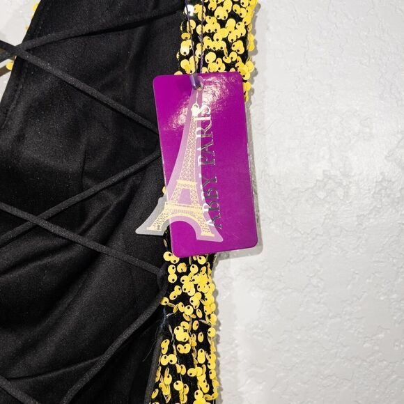 NWT Abby Paris x Lucci Lu 90163 Black‎ & Yellow Sequins High Slit Gown Size 8 - Picture 10 of 11